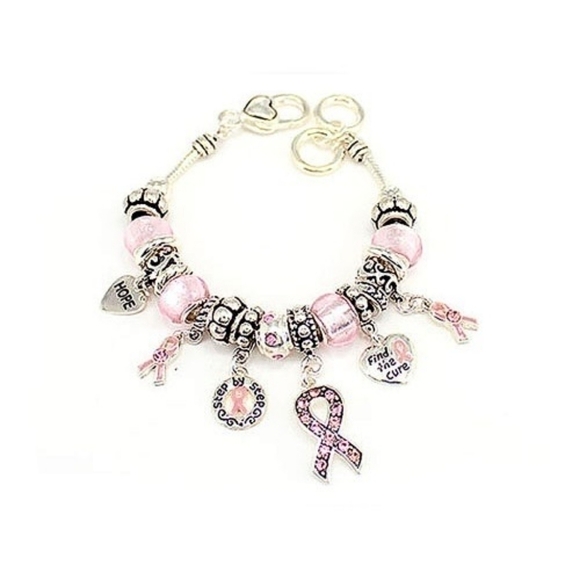Pink Ribbon Angel Breast Cancer Awareness Charm Bracelet - Picture 8 of 11